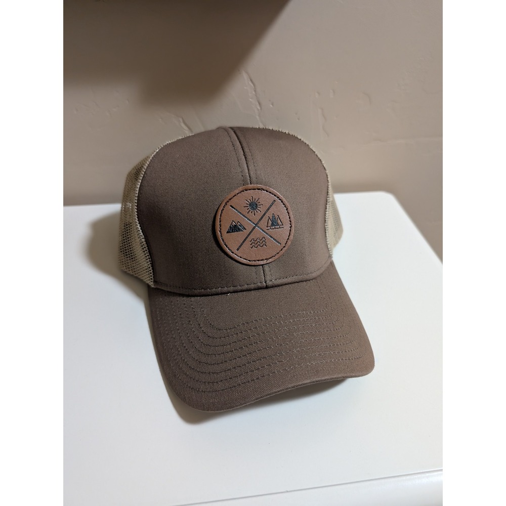 Tough Headwear Brown Mesh Snapback Trucker Hat Outdoor Mountain Patch Cap NWT